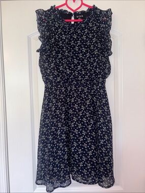 kidpik Navy Floral Ruffle Dress